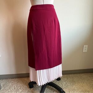 Commense Elegant Two Tone Burgundy Red and Light Pink Pleated Maxi Skirt NWT